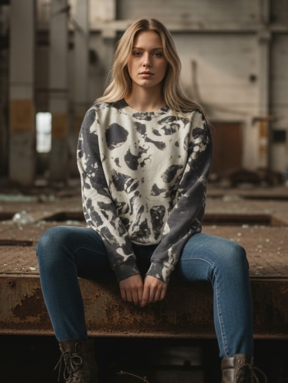 Ice Tie Dyed Gray White Crewneck Sweatshirt Medium